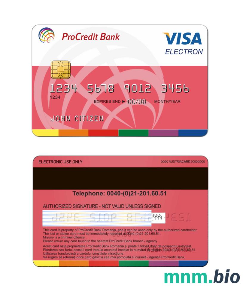 Romania Visa Electron karta przykład w formacie PSD